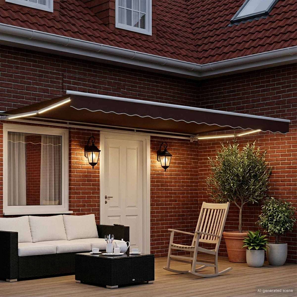 Vidaxl handmatige luifelhouder met led's bruin en wit 4 x 2 m