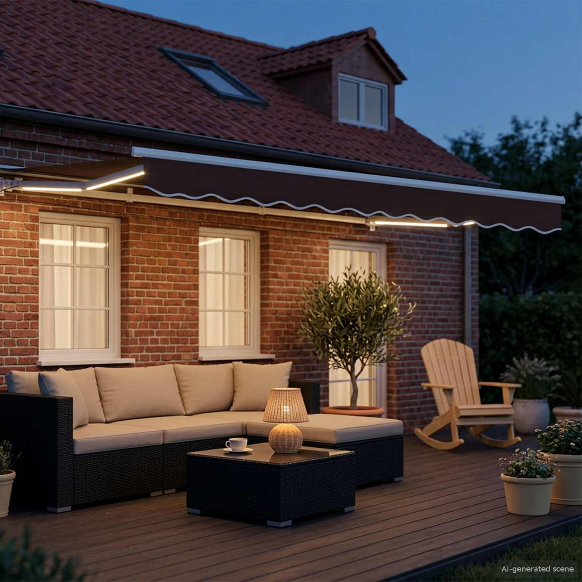 Vidaxl handmatige luifelhouder met led's bruin en wit 3 x 2,5 m