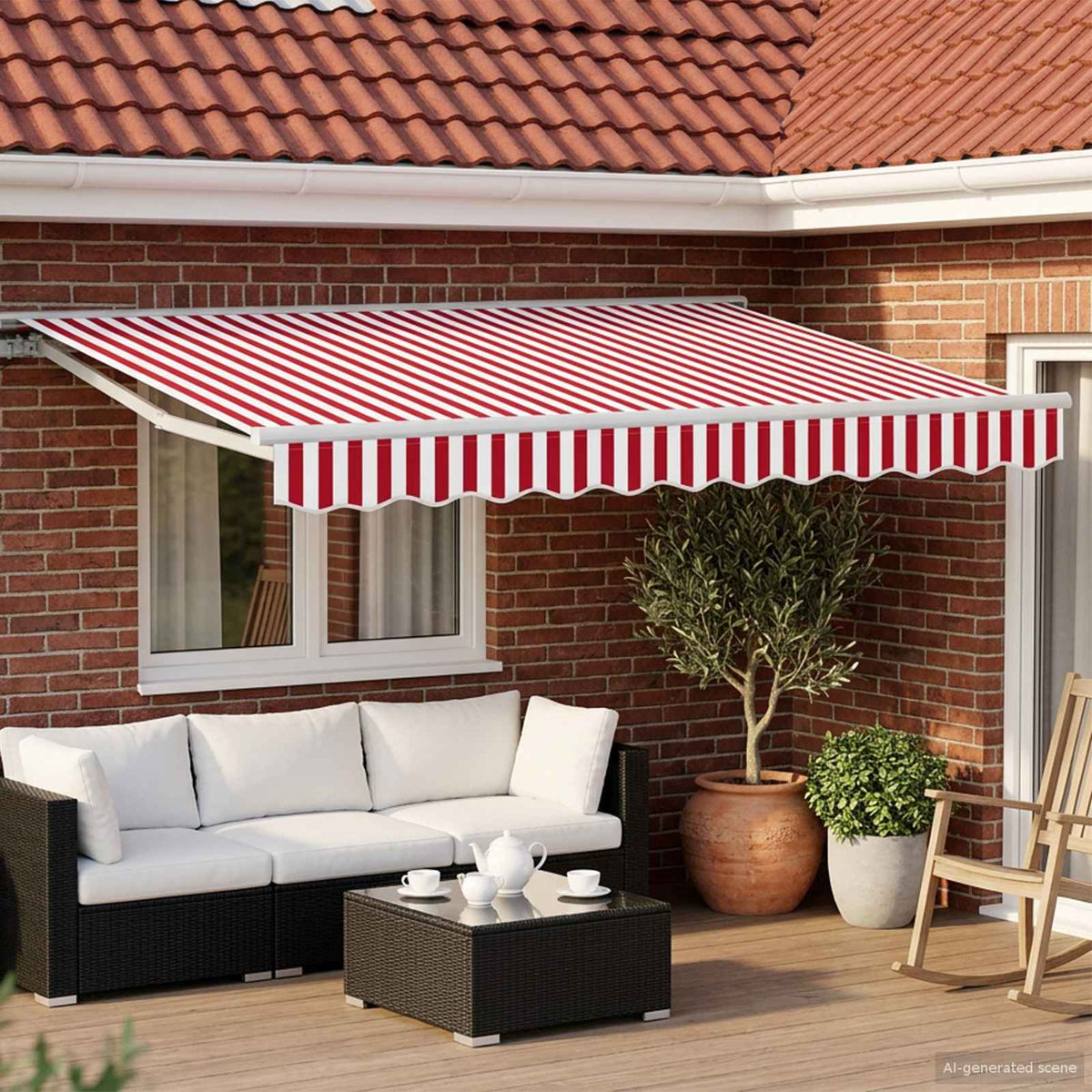 Vidaxl handmatige luifelhouder met led's rood en wit 3 x 2,5 m