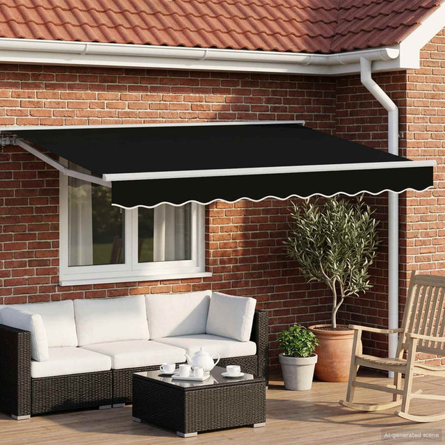 Vidaxl handmatige luifelhouder met led's zwart en wit 3,5 x 2,5 m