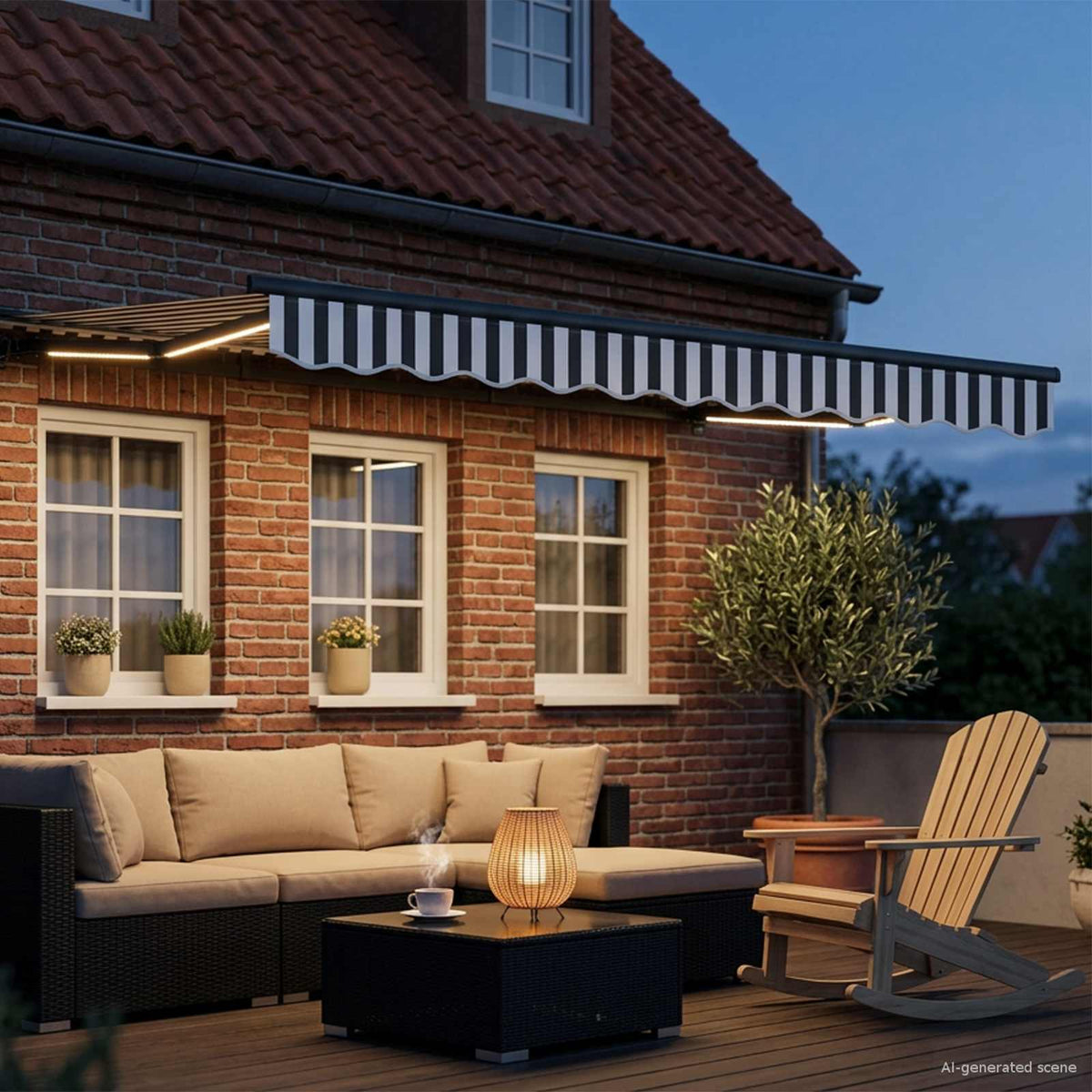 Vidaxl handmatige luifelhouder met led's antraciet en wit 3,5 x 2 m