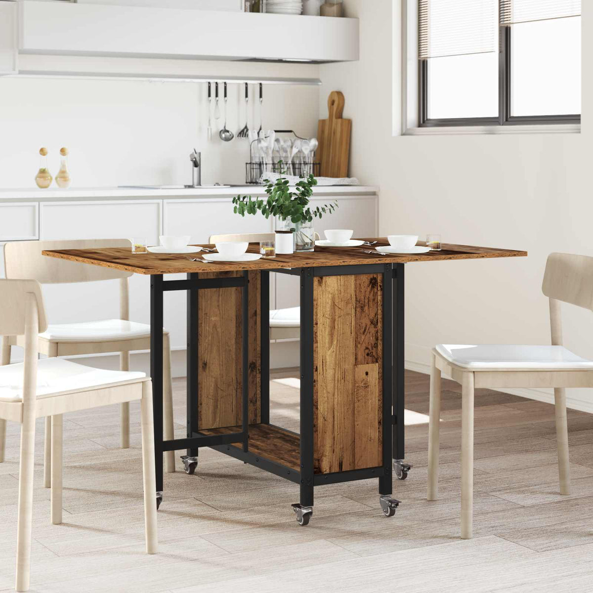 Vidaxl opvouwbare eettafel met wielen 130 x 80 x 76,5 cm staal pb