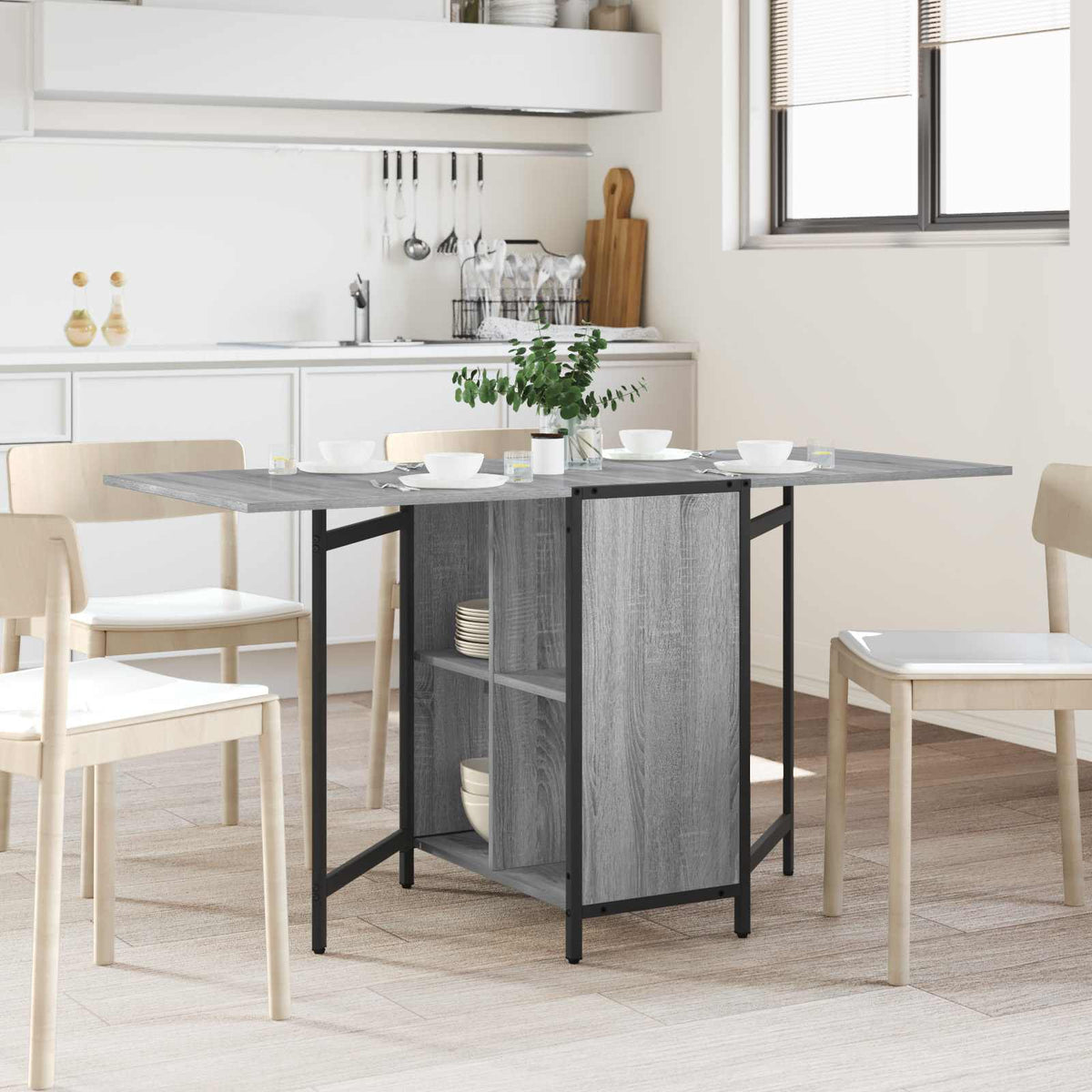 Vidaxl eettafel 144 x 60 x 75 cm bewerkt hout grijs sonoma rechthoekig