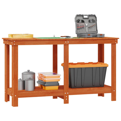 Vidaxl werkbank waskleur bruin 140 x 50 x 80 cm massief grenenhout
