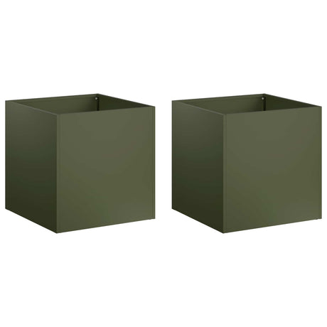 Vidaxl plantenbak 2 st olijfgroen 20 x 20 x 20 cm koudgewalst staal