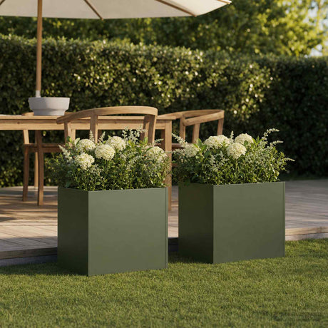 Vidaxl plantenbak 2 st olijfgroen 45 x 45 x 45 cm koudgewalst staal