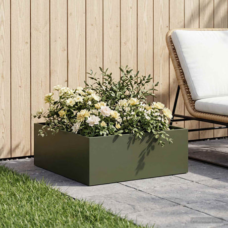 Vidaxl plantenbak olijfgroen 60 x 60 x 20 cm koudgewalst staal