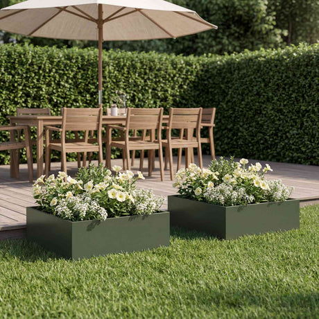 Vidaxl plantenbak 2 st olijfgroen 60 x 60 x 20 cm koudgewalst staal
