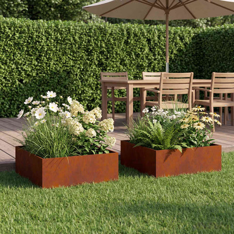 Vidaxl plantenbak 2 st roestkleurig 60 x 60 x 20 cm weervast staal