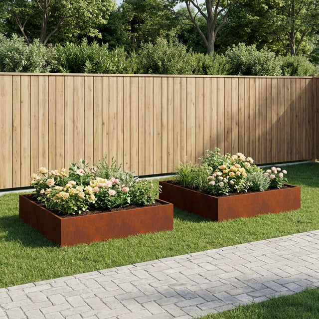 Vidaxl plantenbak 2 st roestkleurig 80 x 80 x 20 cm weervast staal