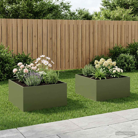 Vidaxl plantenbak 2 st olijfgroen 60 x 60 x 40 cm koudgewalst staal