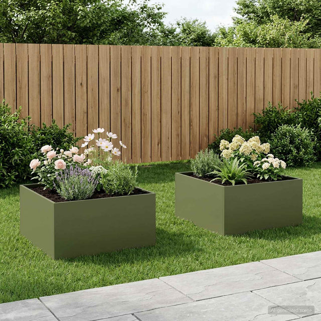 Vidaxl plantenbak 2 st olijfgroen 60 x 60 x 40 cm koudgewalst staal