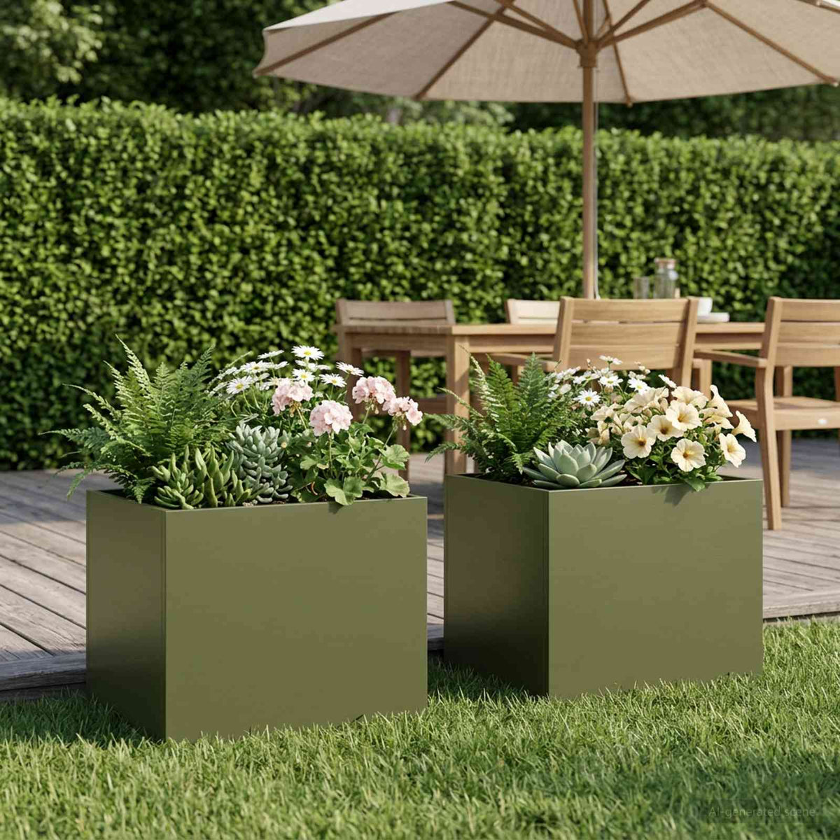 Vidaxl plantenbak 2 st olijfgroen 40 x 30 x 30 cm koudgewalst staal