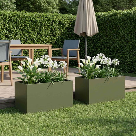 Vidaxl plantenbak 2 st olijfgroen 80 x 50 x 50 cm koudgewalst staal