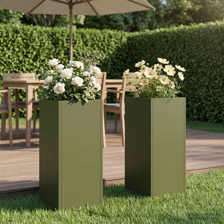 Vidaxl plantenbak 2 st olijfgroen 20 x 20 x 50 cm koudgewalst staal