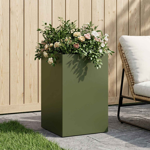 Vidaxl plantenbak olijfgroen 30 x 30 x 40 cm koudgewalst staal