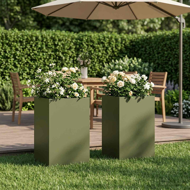 Vidaxl plantenbak 2 st olijfgroen 30 x 30 x 40 cm koudgewalst staal
