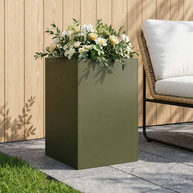 Vidaxl plantenbak olijfgroen 40 x 40 x 75 cm koudgewalst staal