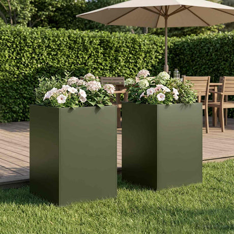 Vidaxl plantenbak 2 st olijfgroen 40 x 40 x 75 cm koudgewalst staal