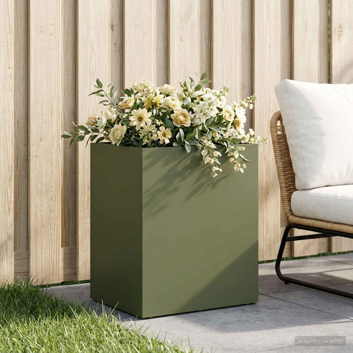 Vidaxl plantenbak olijfgroen 40 x 30 x 40 cm koudgewalst staal