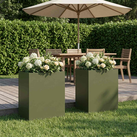 Vidaxl plantenbak 2 st olijfgroen 40 x 30 x 40 cm koudgewalst staal