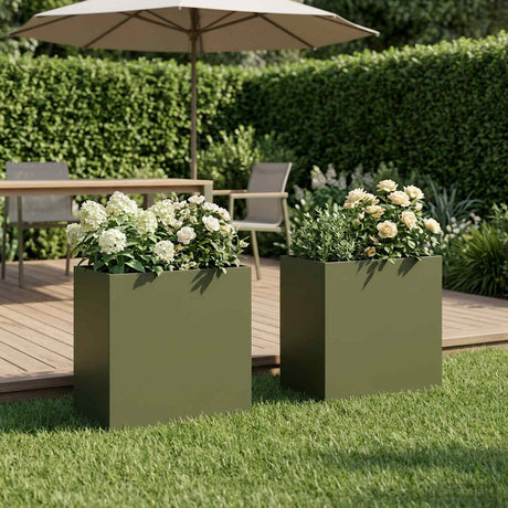 Vidaxl plantenbak 2 st olijfgroen 50 x 30 x 50 cm koudgewalst staal