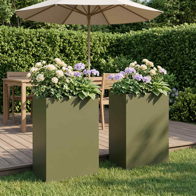 Vidaxl plantenbak 2 st olijfgroen 50 x 30 x 75 cm koudgewalst staal