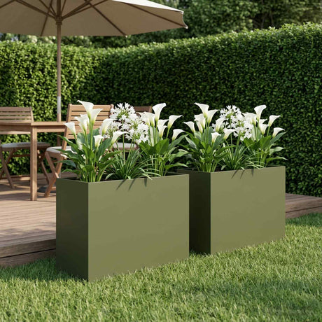 Vidaxl plantenbak 2 st olijfgroen 60 x 30 x 50 cm koudgewalst staal