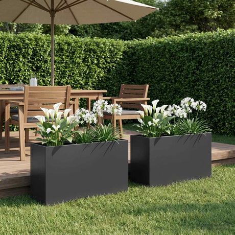 Vidaxl plantenbak 2 st zwart 80 x 30 x 50 cm koudgewalst staal