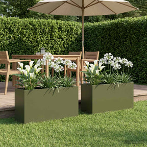 Vidaxl plantenbak 2 st olijfgroen 100 x 30 x 50 cm koudgewalst staal