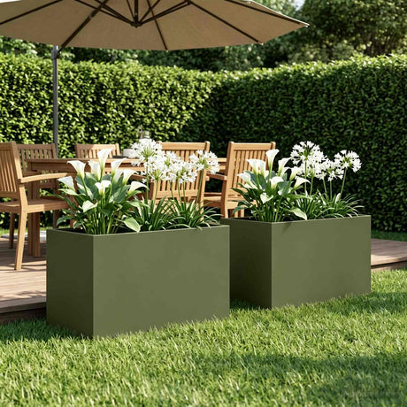 Vidaxl plantenbak 2 st olijfgroen 50 x 40 x 40 cm koudgewalst staal
