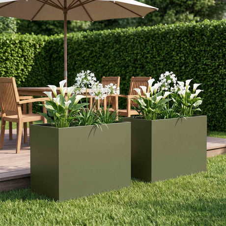 Vidaxl plantenbak 2 st olijfgroen 60 x 40 x 50 cm koudgewalst staal
