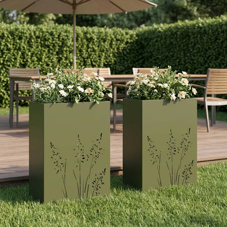 Vidaxl plantenbak 2 st olijfgroen 50 x 30 x 75 cm koudgewalst staal