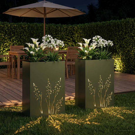 Vidaxl plantenbak 2 st olijfgroen 50 x 30 x 75 cm koudgewalst staal
