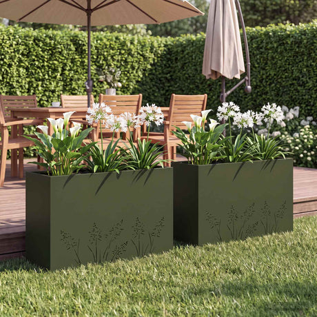 Vidaxl plantenbak 2 st olijfgroen 80 x 30 x 49 cm koudgewalst staal