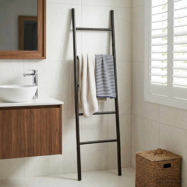 Vidaxl deken ladder zwart 40 x 150 cm bamboe