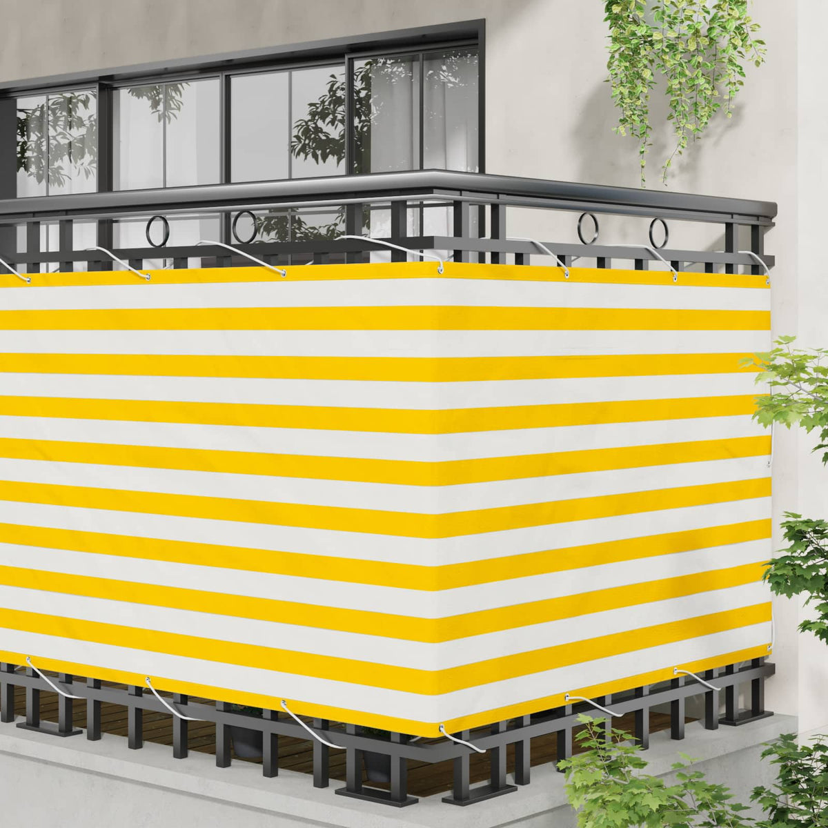 Vidaxl balkon scherm rechthoekig 110 x 1000 cm oxford stof geel en wit