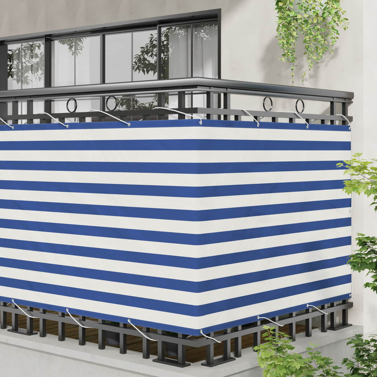 Vidaxl balkon scherm rechthoekig 110 x 400 cm oxford stof blauw en wit