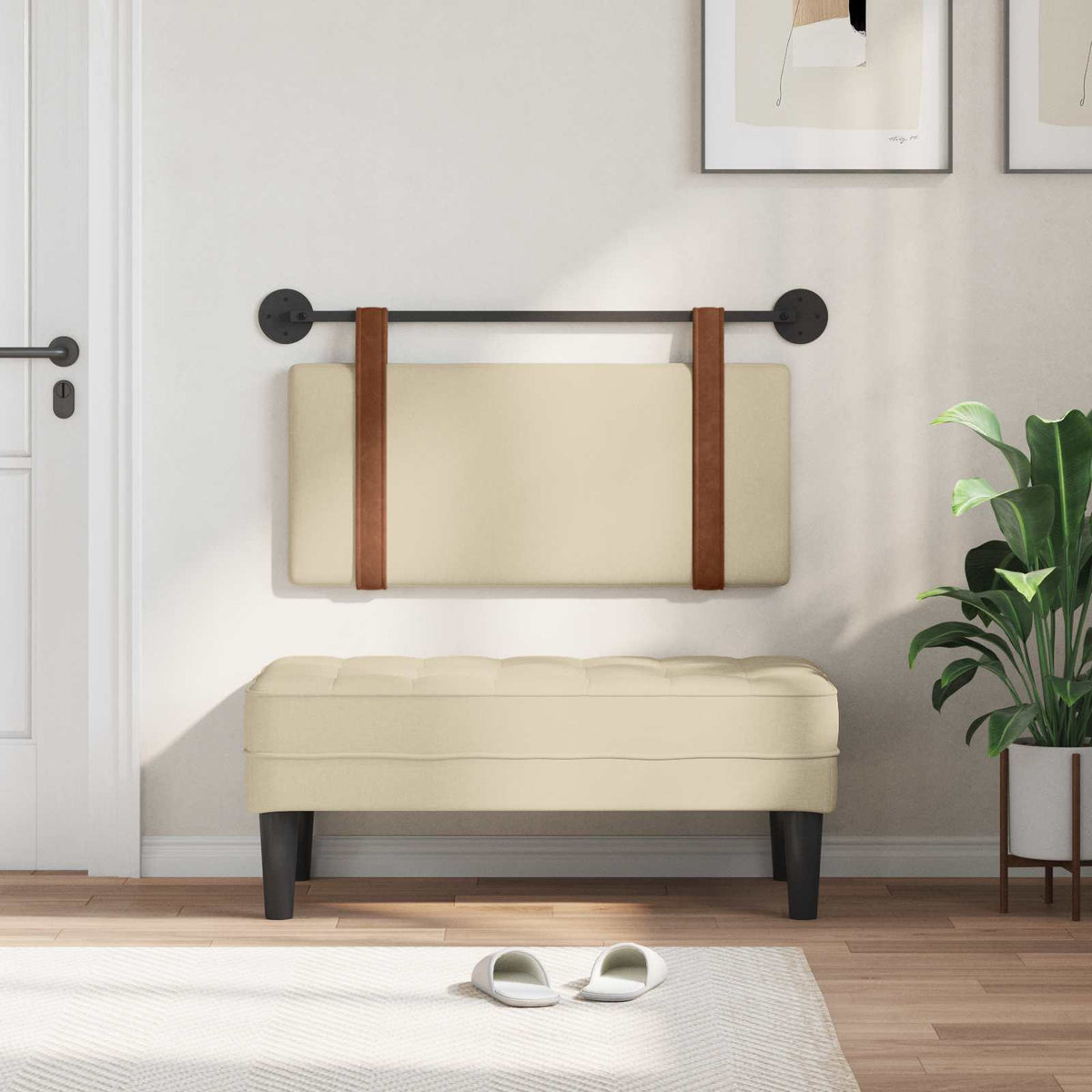 Vidaxl hangend hoofdbord crème antiek pu