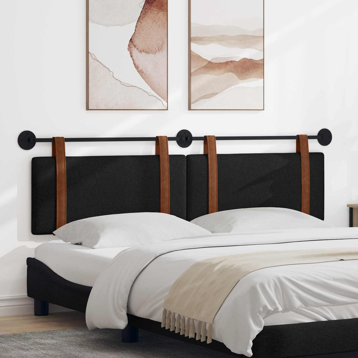 Vidaxl hangend hoofdeinde effen zwart 190 x 55 x 5 cm antiek pu