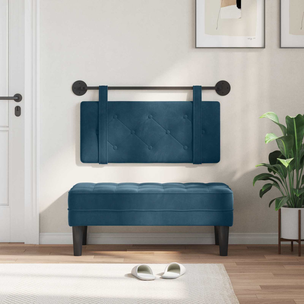 Vidaxl hangend hoofdbord blauw fluweel