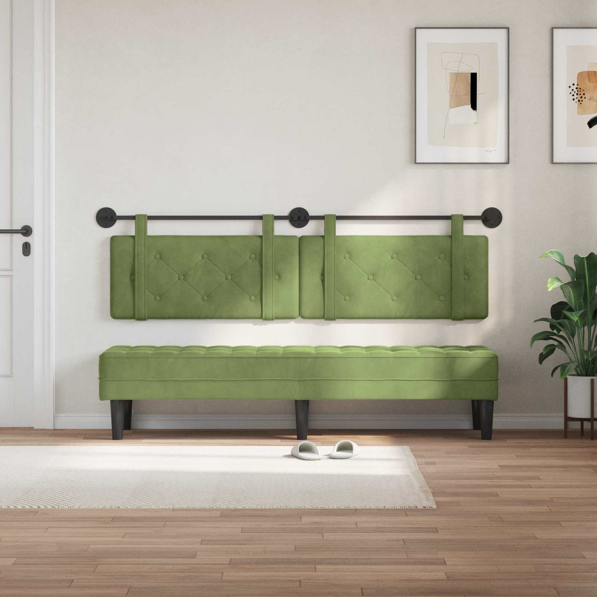 Vidaxl hangend hoofdbord lichtgroen fluweel