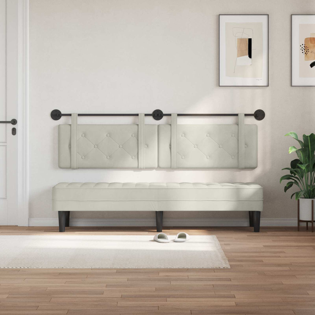Vidaxl hangend hoofdbord crème fluweel