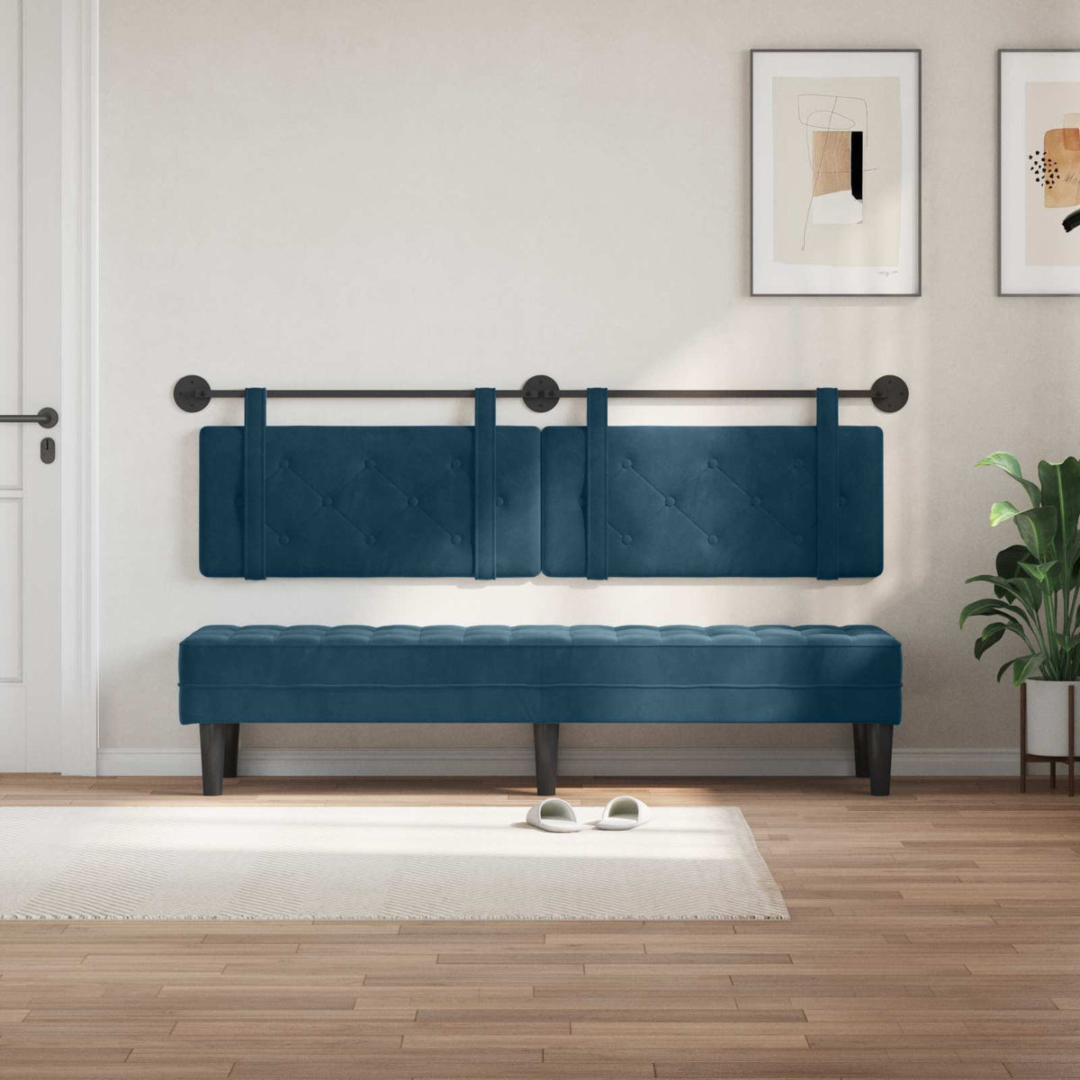 Vidaxl hangend hoofdbord blauw fluweel