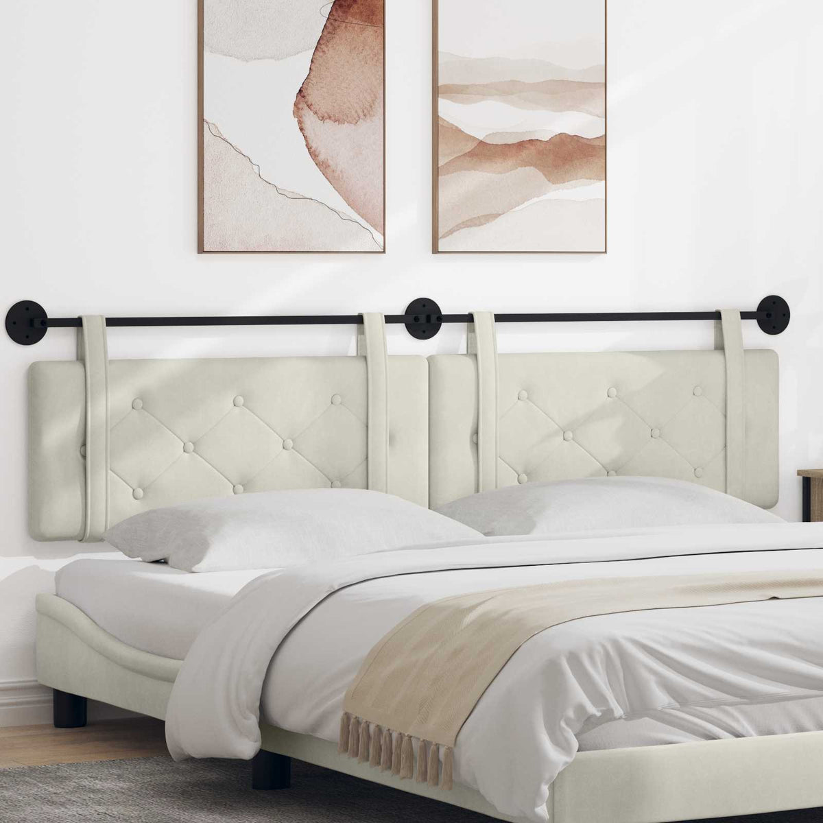 Vidaxl hangend hoofdbord crème fluweel