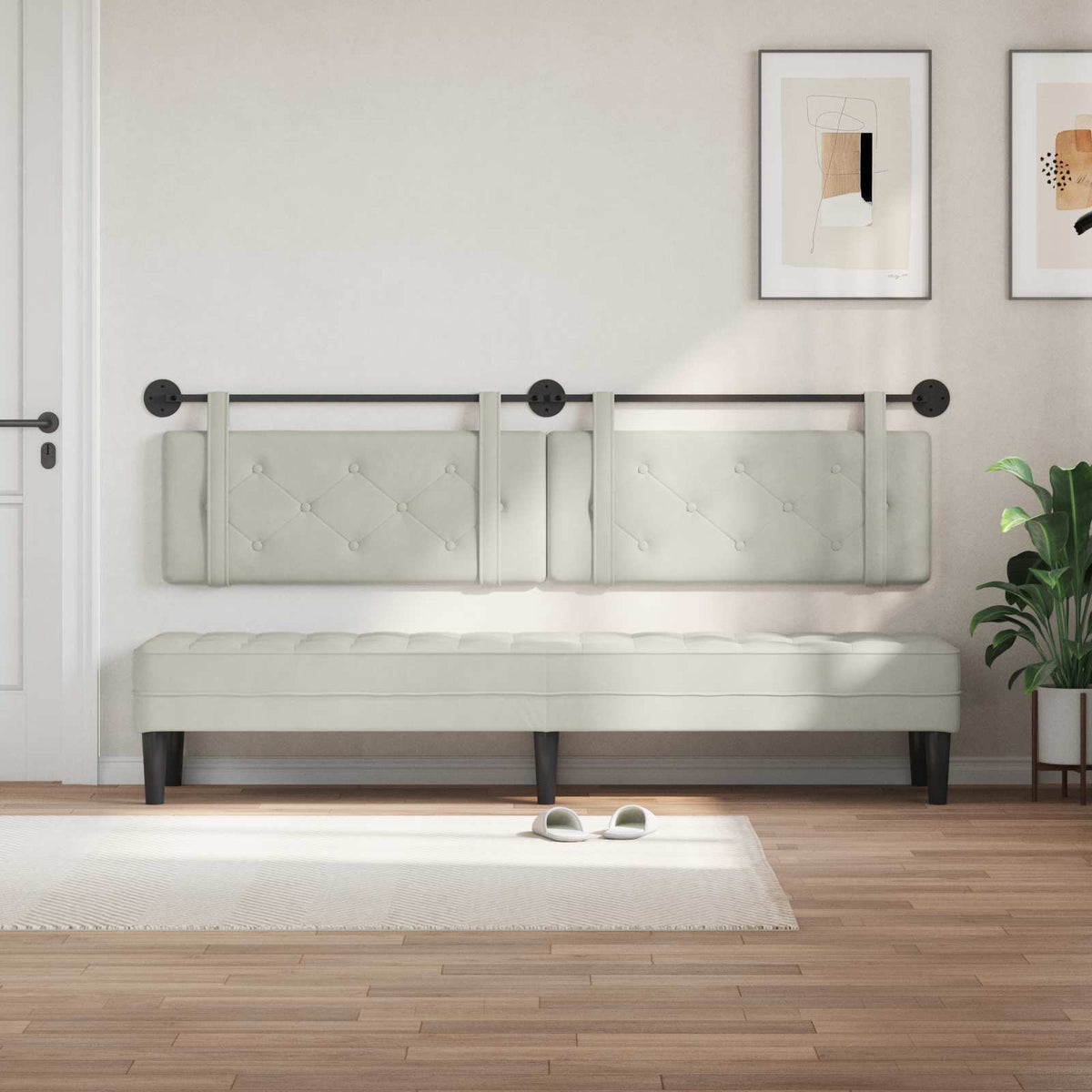 Vidaxl hangend hoofdbord crème fluweel