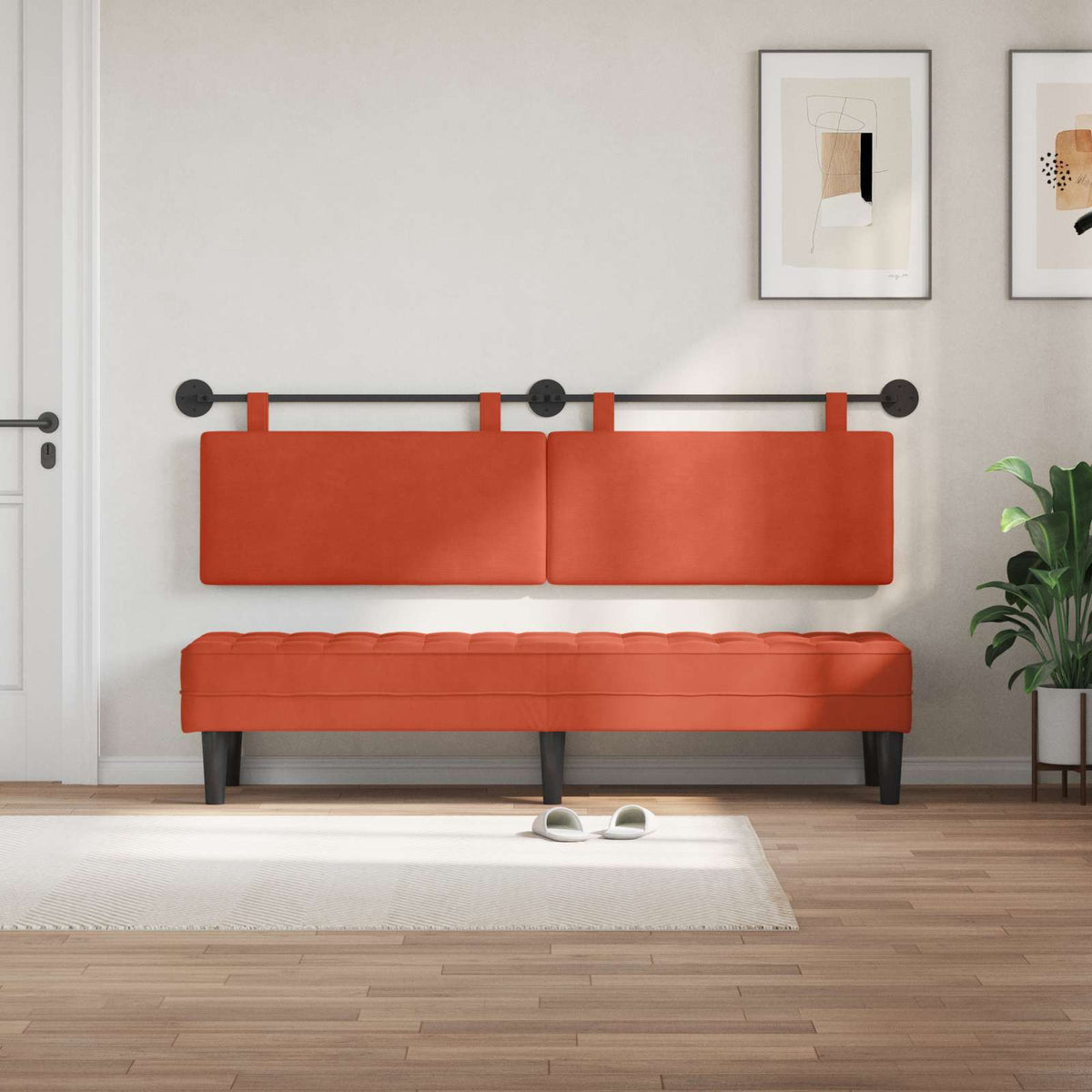 Vidaxl hangend hoofdbord rood-oranje katoen stof