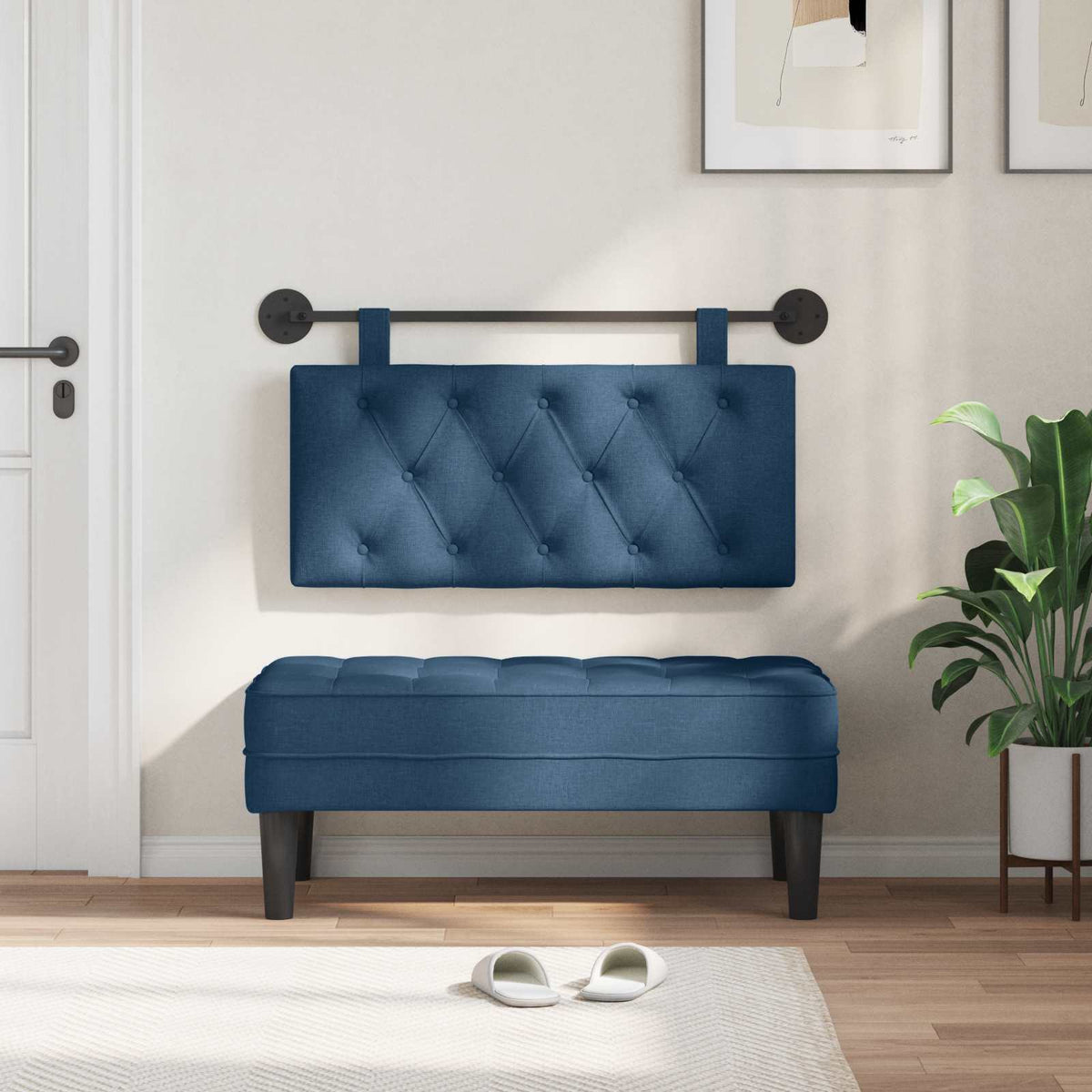 Vidaxl hangend hoofdbord blauw stof