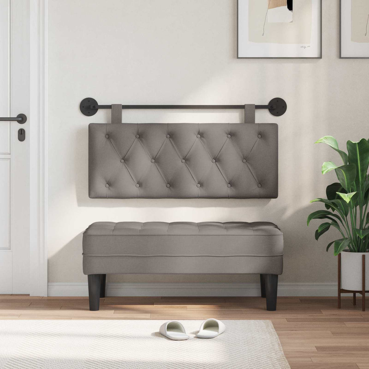 Vidaxl hangend hoofdbord taupe stof