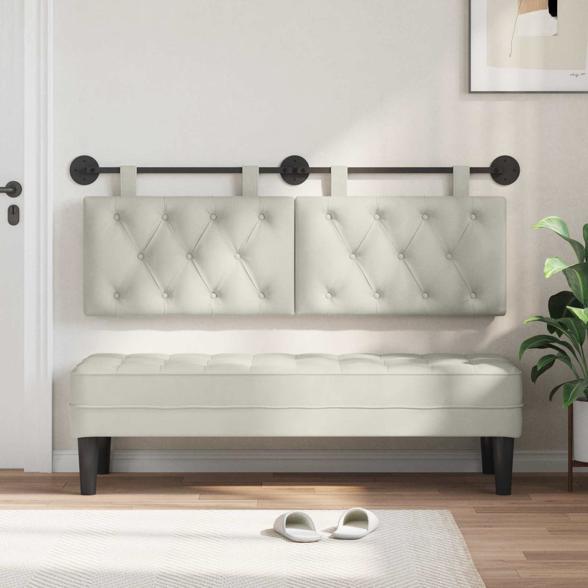 Vidaxl hangend hoofdbord crèmekleurig fluweel